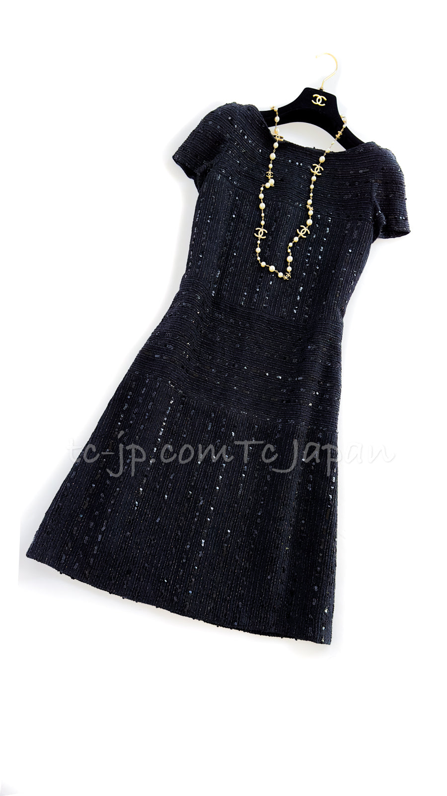 CHANEL 00C Black Sequin Embellishments Party Dress 34 シャネル ブラック スパンコール パーティー ワンピース 即発