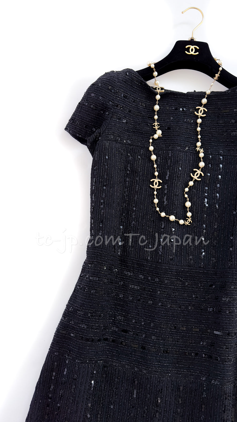 CHANEL 00C Black Sequin Embellishments Party Dress 34 シャネル ブラック スパンコール  パーティー ワンピース 即発