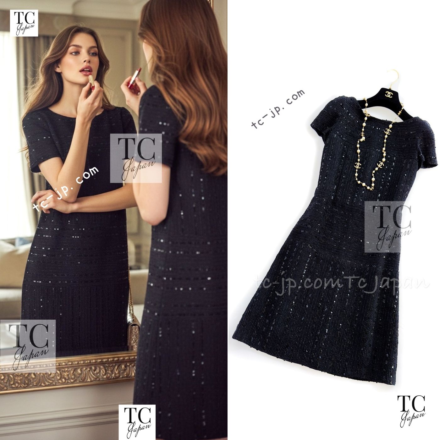 CHANEL 00C Black Sequin Embellishments Party Dress 34 38 シャネル ブラック スパンコール パーティー ワンピース