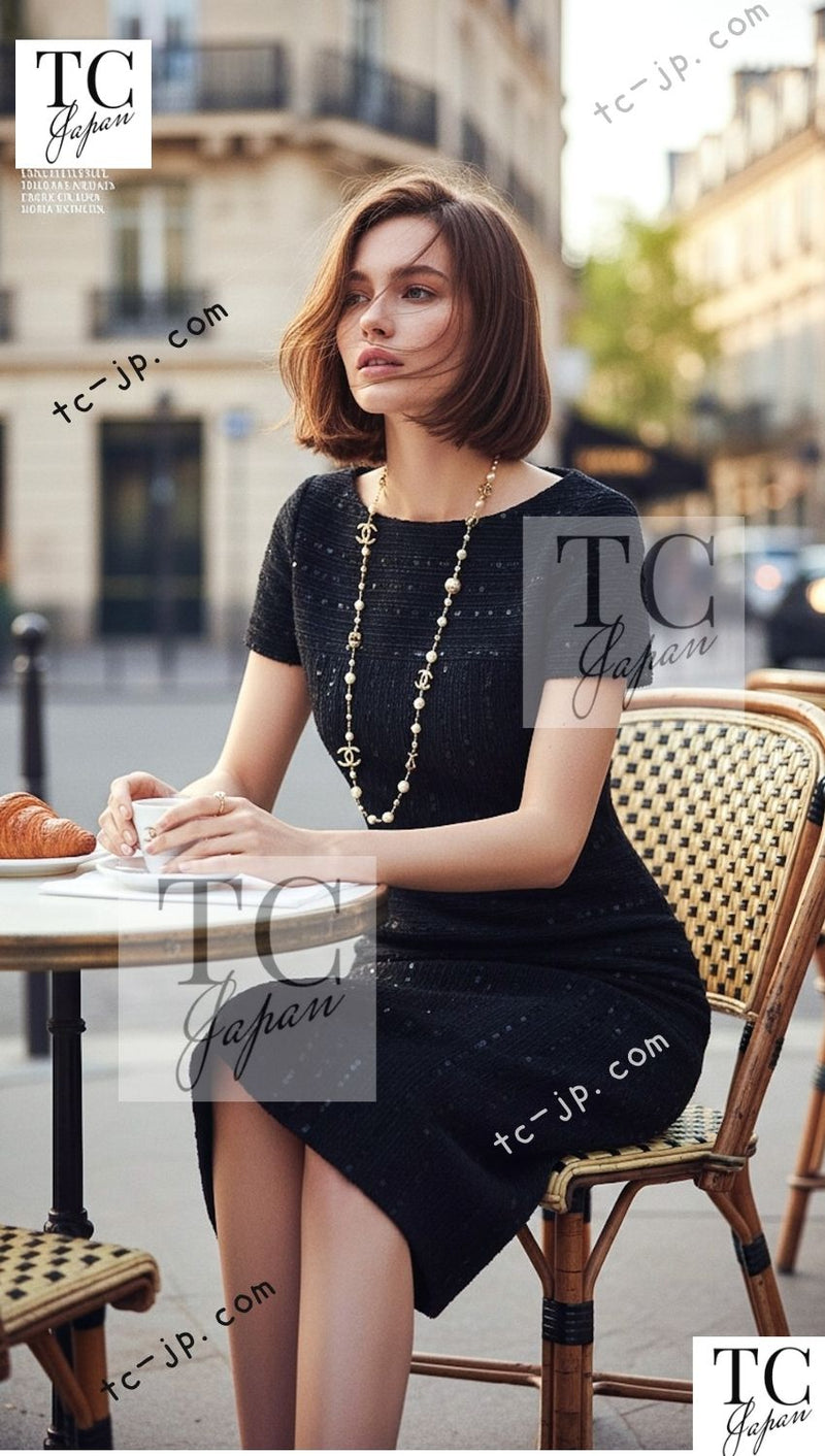 CHANEL 00C Black Sequin Embellishments Party Dress 34 シャネル ブラック スパンコール パーティー ワンピース 即発