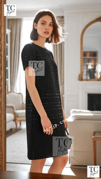 CHANEL 00C Black Sequin Embellishments Party Dress 34 38 シャネル ブラック スパンコール パーティー ワンピース