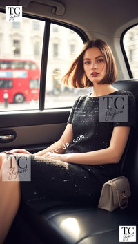 CHANEL 00C Black Sequin Embellishments Party Dress 34 38 シャネル ブラック スパンコール パーティー ワンピース