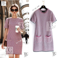 CHANEL 17S Pink Multi Cotton Blend Knit Stretch Dress 40 シャネル ピンク マルチ コットン ブレンド ニット ストレッチ ワンピース 即発