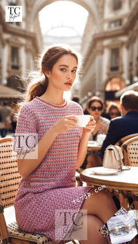 CHANEL 17S Pink Multi Cotton Blend Knit Stretch Dress 40 シャネル ピンク マルチ コットン ブレンド ニット ストレッチ ワンピース 即発