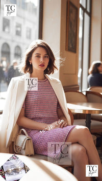 CHANEL 17S Pink Multi Cotton Blend Knit Stretch Dress 40 シャネル ピンク マルチ コットン ブレンド ニット ストレッチ ワンピース 即発