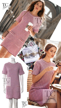 CHANEL 17S Pink Multi Cotton Blend Knit Stretch Dress 40 シャネル ピンク マルチ コットン ブレンド ニット ストレッチ ワンピース 即発
