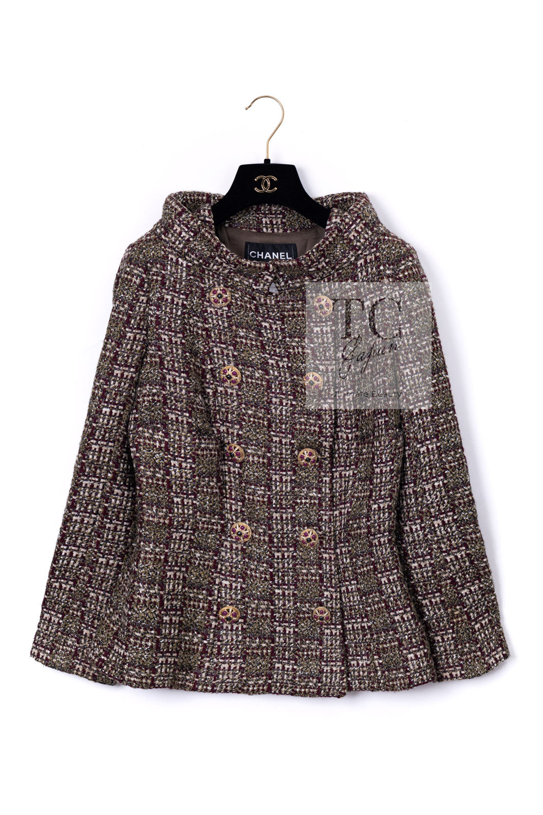CHANEL 12A Brown Stand Collar Gripoix Button Tweed Jacket 36 シャネル ブラウン スタンド カラー グリポワ ボタン ツイード ジャケット 即発