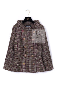 CHANEL 12A Brown Stand Collar Gripoix Button Tweed Jacket 36 シャネル ブラウン スタンド カラー グリポワ ボタン ツイード ジャケット 即発