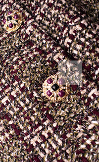 CHANEL 12A Brown Stand Collar Gripoix Button Tweed Jacket 36 シャネル ブラウン スタンド カラー グリポワ ボタン ツイード ジャケット 即発