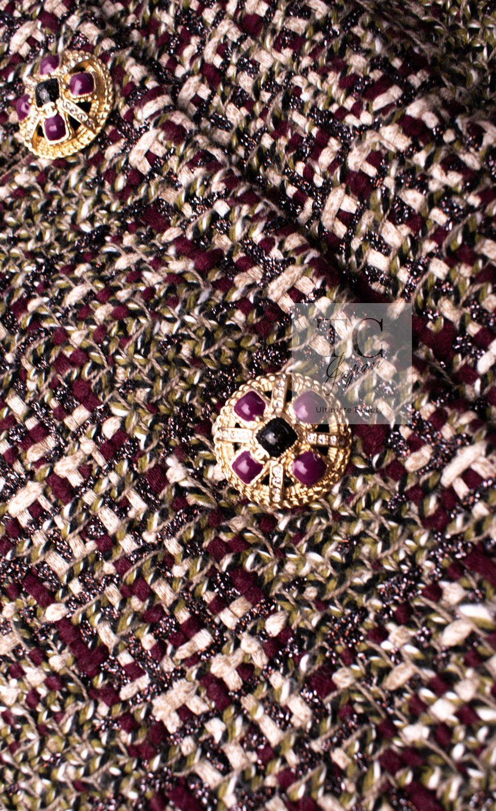 CHANEL 12A Brown Stand Collar Gripoix Button Tweed Jacket 36 シャネル ブラウン スタンド カラー グリポワ ボタン ツイード ジャケット 即発