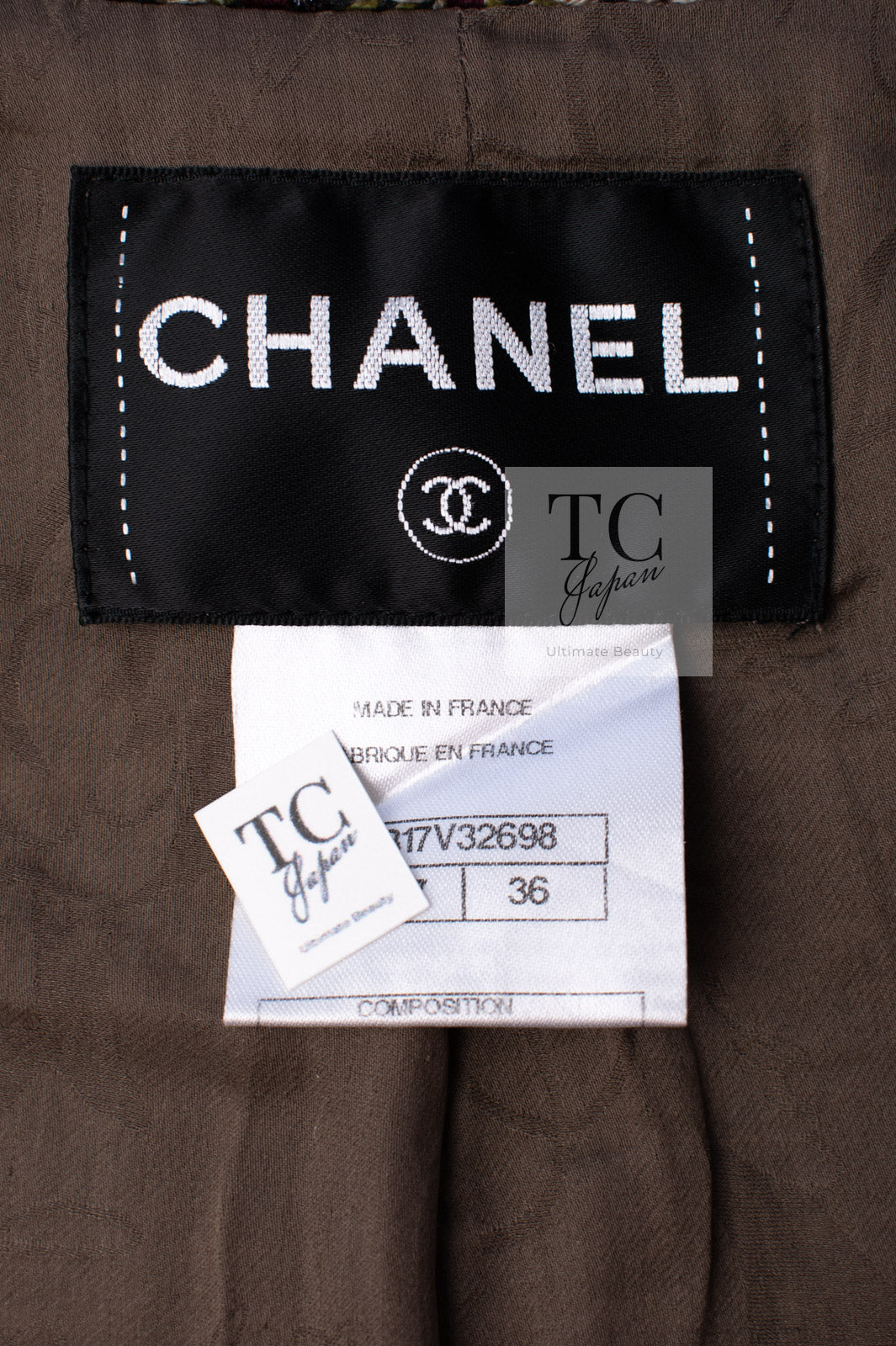 CHANEL 12A Brown Stand Collar Gripoix Button Tweed Jacket 36 シャネル ブラウン スタンド カラー グリポワ ボタン ツイード ジャケット 即発