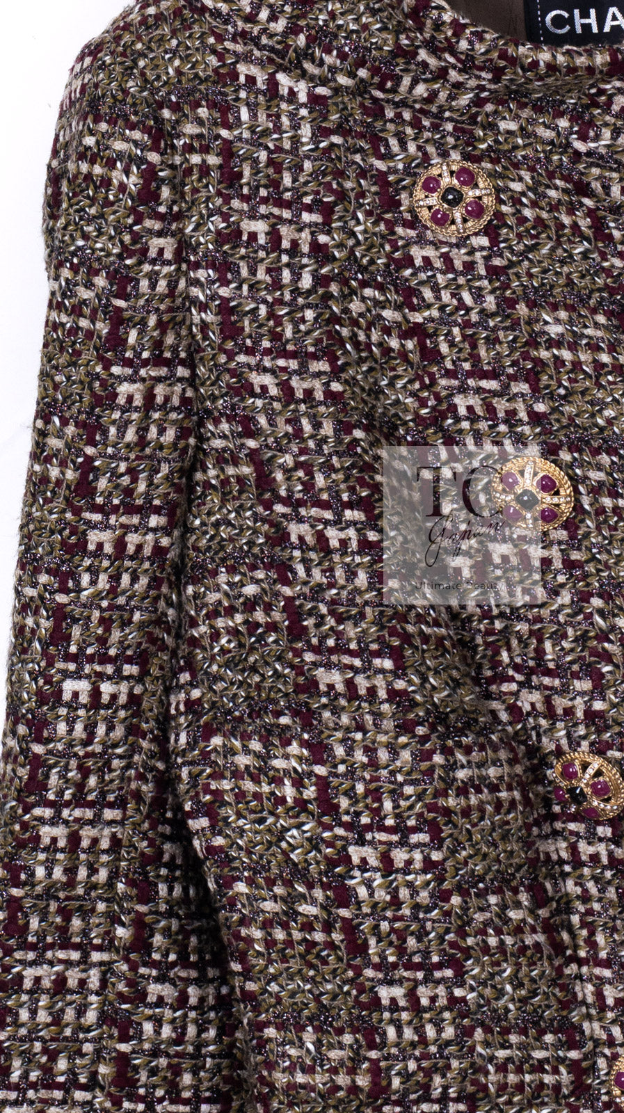 CHANEL 12A Brown Stand Collar Gripoix Button Tweed Jacket 36 シャネル ブラウン スタンド カラー グリポワ ボタン ツイード ジャケット 即発