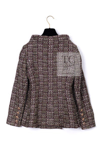 CHANEL 12A Brown Stand Collar Gripoix Button Tweed Jacket 36 シャネル ブラウン スタンド カラー グリポワ ボタン ツイード ジャケット 即発