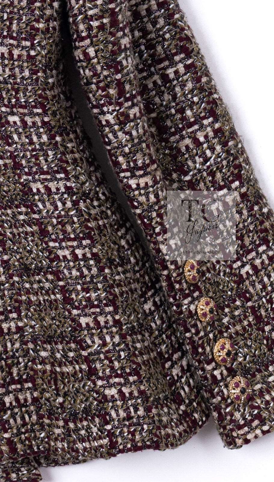 CHANEL 12A Brown Stand Collar Gripoix Button Tweed Jacket 36 シャネル ブラウン スタンド カラー グリポワ ボタン ツイード ジャケット 即発