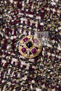 CHANEL 12A Brown Stand Collar Gripoix Button Tweed Jacket 36 シャネル ブラウン スタンド カラー グリポワ ボタン ツイード ジャケット 即発