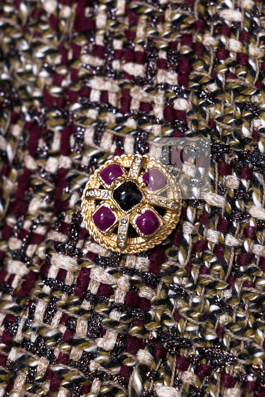 CHANEL 12A Brown Stand Collar Gripoix Button Tweed Jacket 36 シャネル ブラウン スタンド カラー グリポワ ボタン ツイード ジャケット 即発