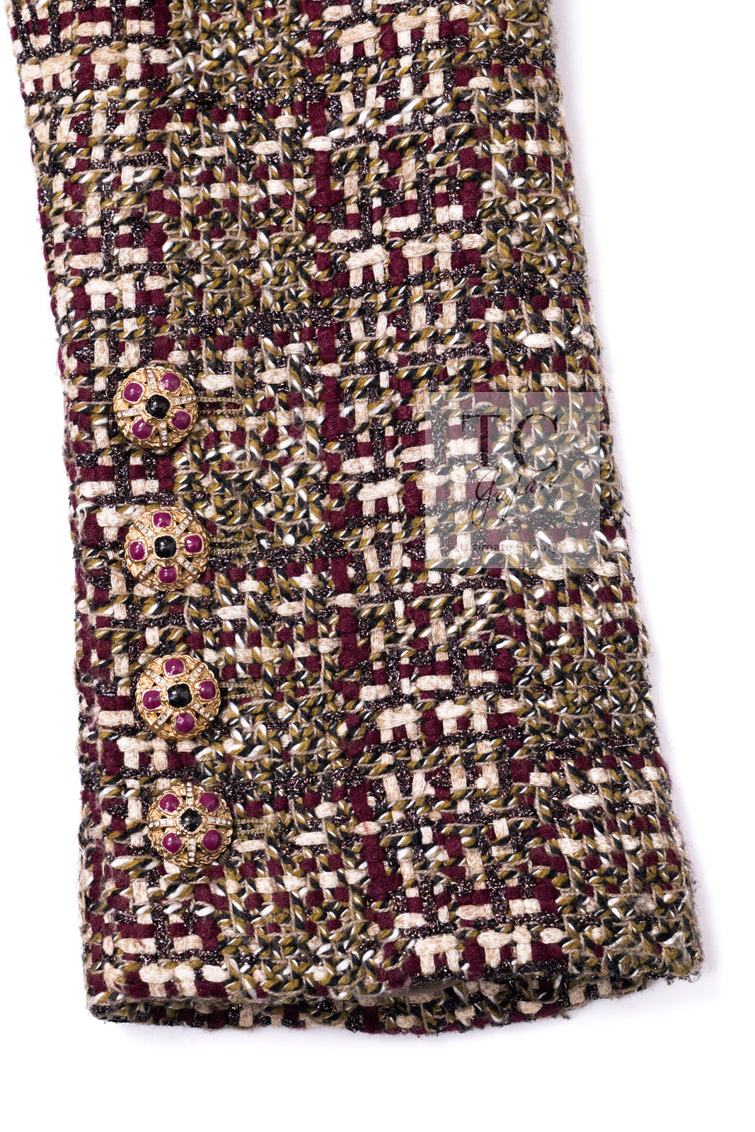 CHANEL 12A Brown Stand Collar Gripoix Button Tweed Jacket 36 シャネル ブラウン スタンド カラー グリポワ ボタン ツイード ジャケット 即発