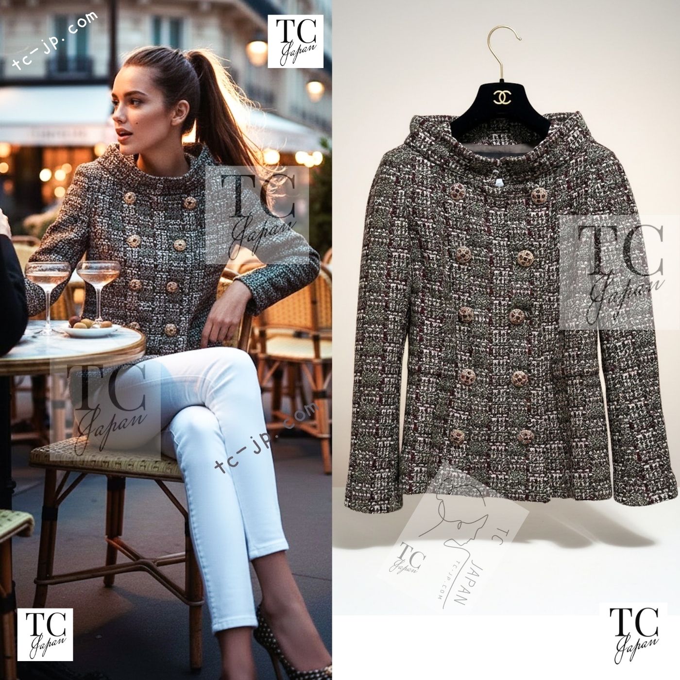 CHANEL 12A Brown Stand Collar Gripoix Button Tweed Jacket 36 シャネル ブラウン スタンド カラー グリポワ ボタン ツイード ジャケット 即発