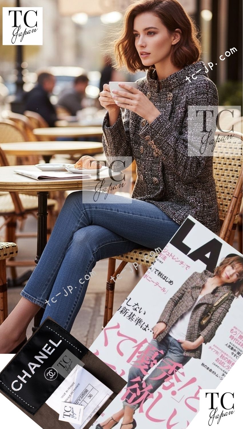 CHANEL 12A Brown Stand Collar Gripoix Button Tweed Jacket 36 シャネル ブラウン スタンド カラー グリポワ ボタン ツイード ジャケット 即発