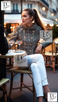 CHANEL 12A Brown Stand Collar Gripoix Button Tweed Jacket 36 シャネル ブラウン スタンド カラー グリポワ ボタン ツイード ジャケット 即発