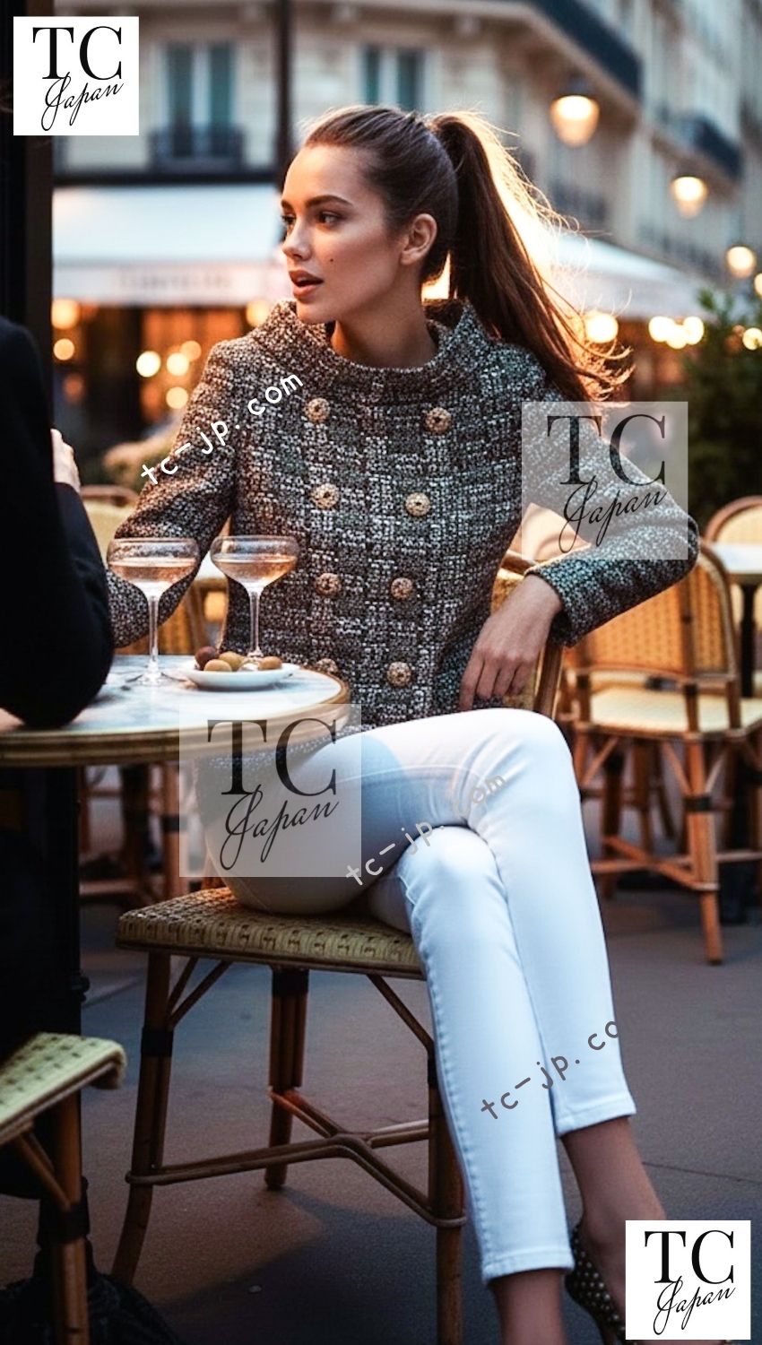 CHANEL 12A Brown Stand Collar Gripoix Button Tweed Jacket 36 シャネル ブラウン スタンド カラー グリポワ ボタン ツイード ジャケット 即発