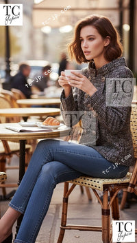 CHANEL 12A Brown Stand Collar Gripoix Button Tweed Jacket 36 シャネル ブラウン スタンド カラー グリポワ ボタン ツイード ジャケット 即発