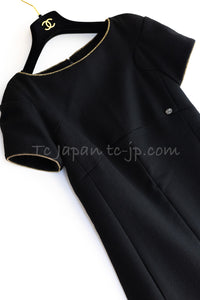 CHANEL 15PF Black Gold Trim Melton Wool 100 Dress 34 36 シャネル ブラック ゴールド トリム メルトン ウール ワンピース 即発