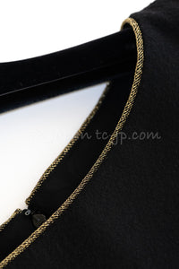 CHANEL 15PF Black Gold Trim Melton Wool 100 Dress 34 36 シャネル ブラック ゴールド トリム メルトン ウール ワンピース 即発