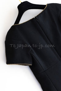 CHANEL 15PF Black Gold Trim Melton Wool 100 Dress 34 36 シャネル ブラック ゴールド トリム メルトン ウール ワンピース 即発