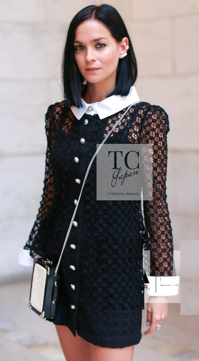 CHANEL 16S Black Cotton Lace Mini Dress 34 シャネル ブラック コットン レース ミニ ワンピース 女優パク・シネ着用 即発