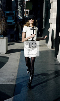 CHANEL 05A Cream Black Trim CC Buttons Wool Dress 34 シャネル クリーム ブラック トリム ココボタン 半袖 ウール ワンピース 即発