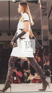 CHANEL 05A Cream Black Trim CC Buttons Wool Dress 34 シャネル クリーム ブラック トリム ココボタン 半袖 ウール ワンピース 即発