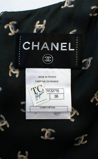 CHANEL 12A Smokey Brown Gray Silk CC Logo Dress 36 10