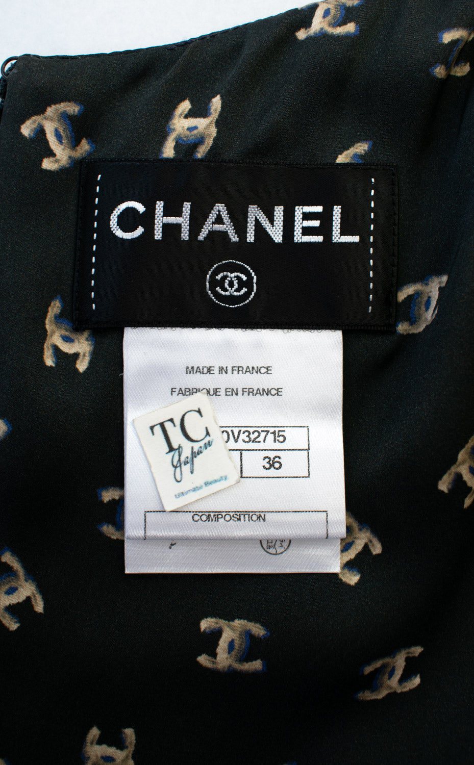 CHANEL 12A Smokey Brown Gray Silk CC Logo Dress 36 10