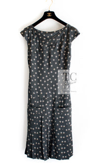 CHANEL Dress 12A Smokey Brown Gray Silk All-Over CC Logo 36 | US