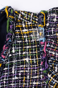 CHANEL Dress 11S Black Pink Blue Multi color Zipper Tweed 38 