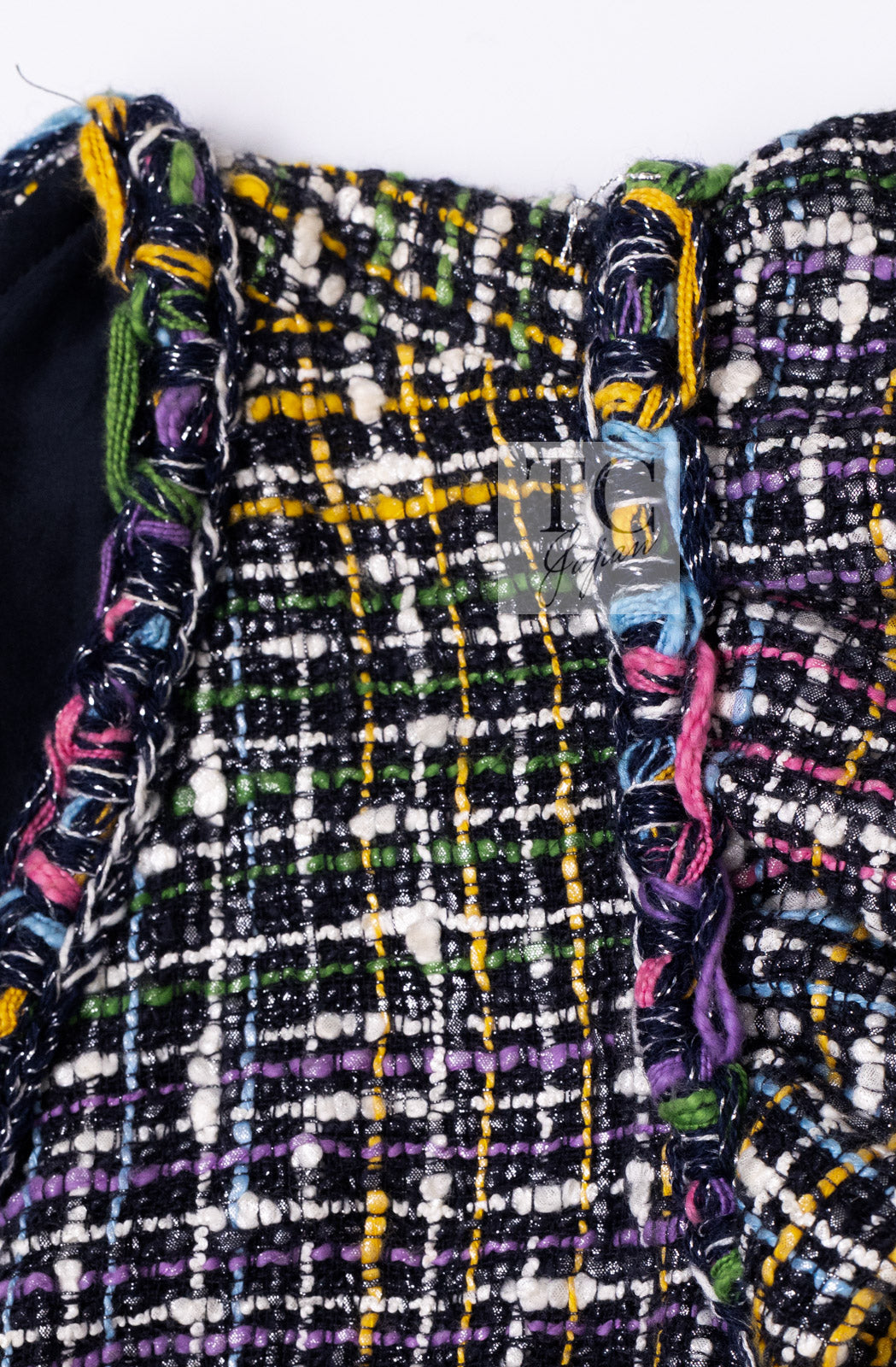 CHANEL Dress 11S Black Pink Blue Multi color Zipper Tweed 38 