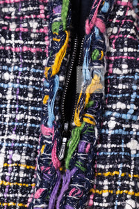 CHANEL 11S Black Pink Blue Multi color Zipper Tweed Dress 38 シャネル ブラック ブルー ピンク ブルー マルチカラー ジッパー ツイード ワンピース