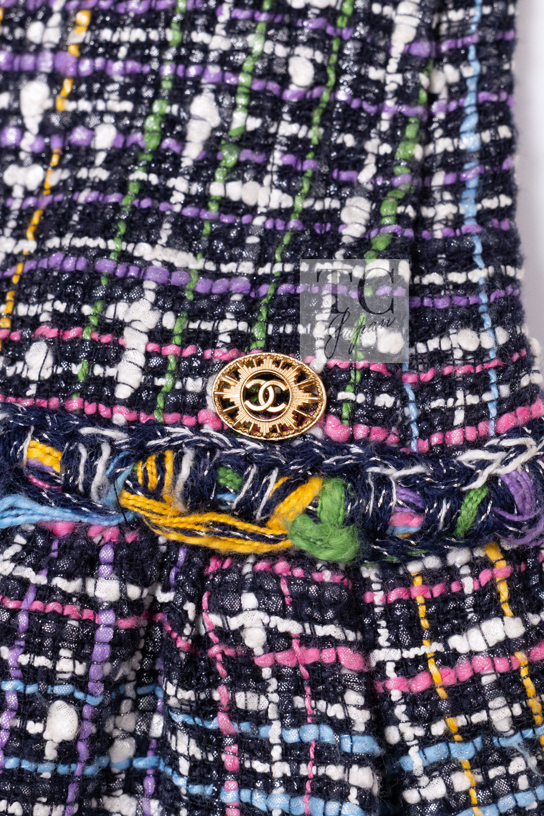CHANEL Dress 11S Black Pink Blue Multi color Zipper Tweed 38 