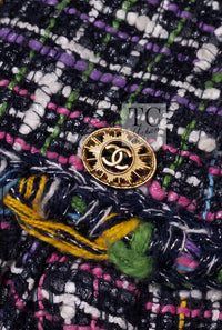 CHANEL 11S Black Pink Blue Multi color Zipper Tweed Dress 38 シャネル ブラック ブルー ピンク ブルー マルチカラー ジッパー ツイード ワンピース