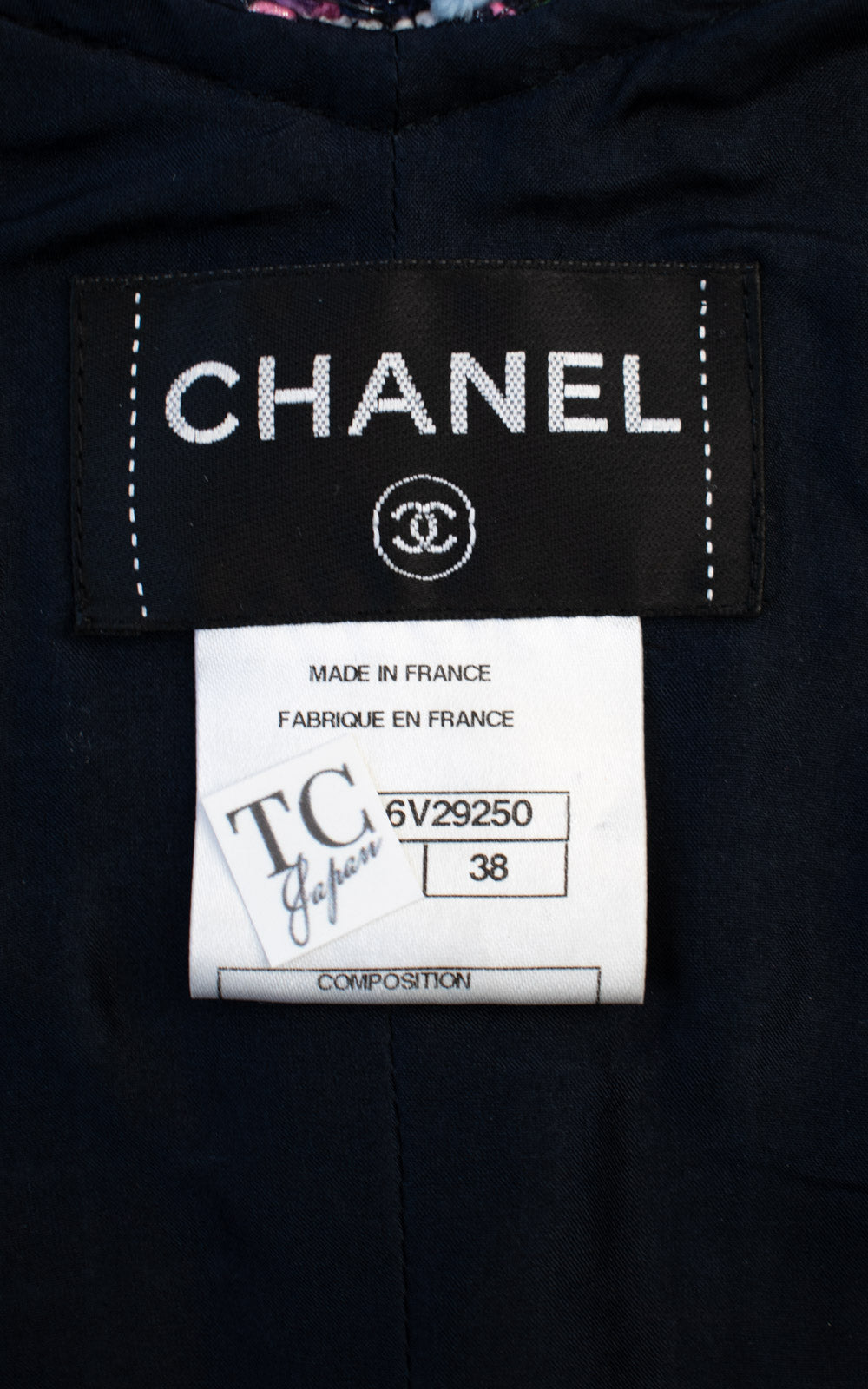 CHANEL Dress 11S Black Pink Blue Multi color Zipper Tweed 38 