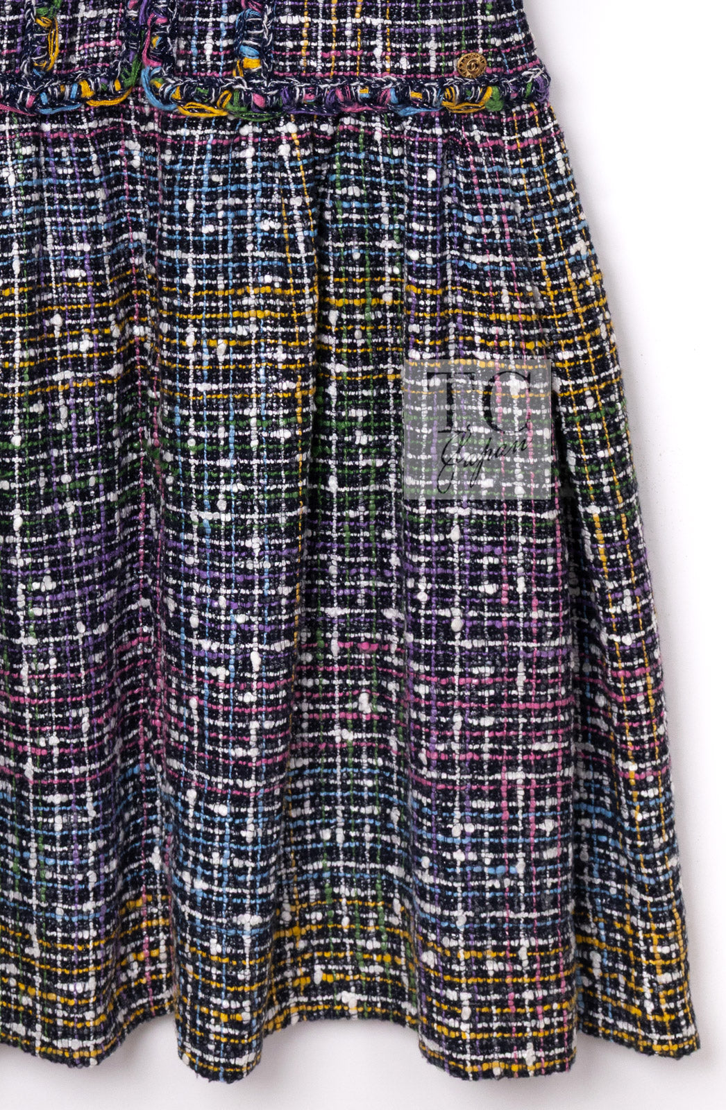 CHANEL 11S Black Pink Blue Multi color Zipper Tweed Dress 38 シャネル ブラック ブルー ピンク ブルー マルチカラー ジッパー ツイード ワンピース