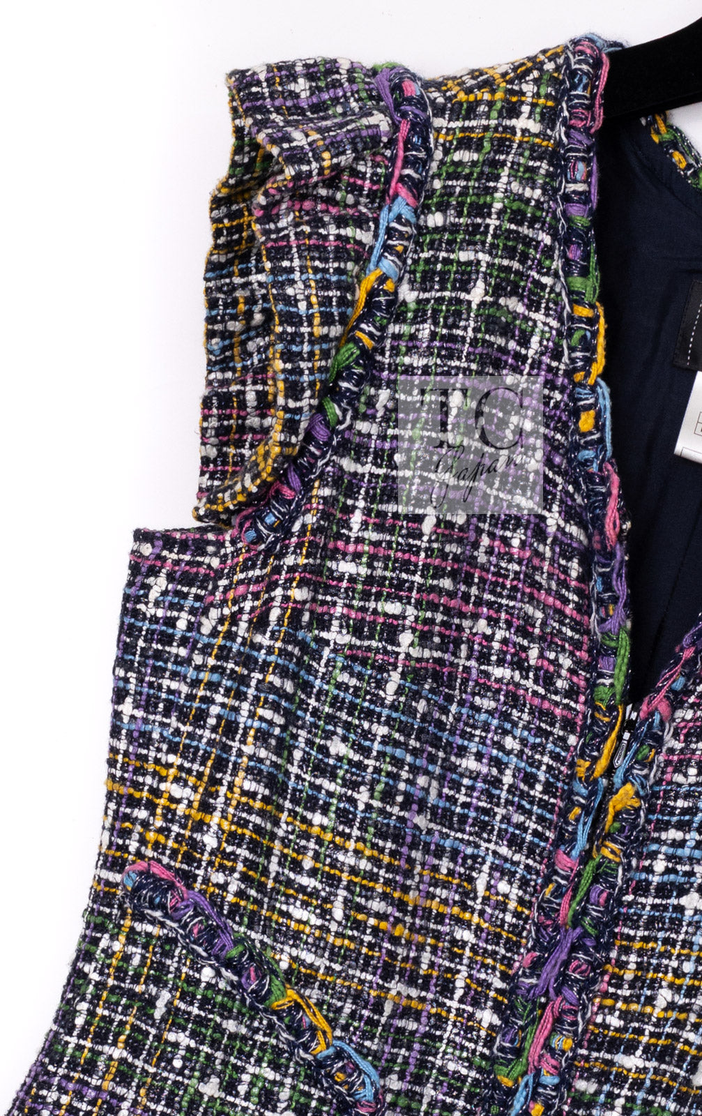 CHANEL 11S Black Pink Blue Multi color Zipper Tweed Dress 38 シャネル ブラック ブルー ピンク ブルー マルチカラー ジッパー ツイード ワンピース