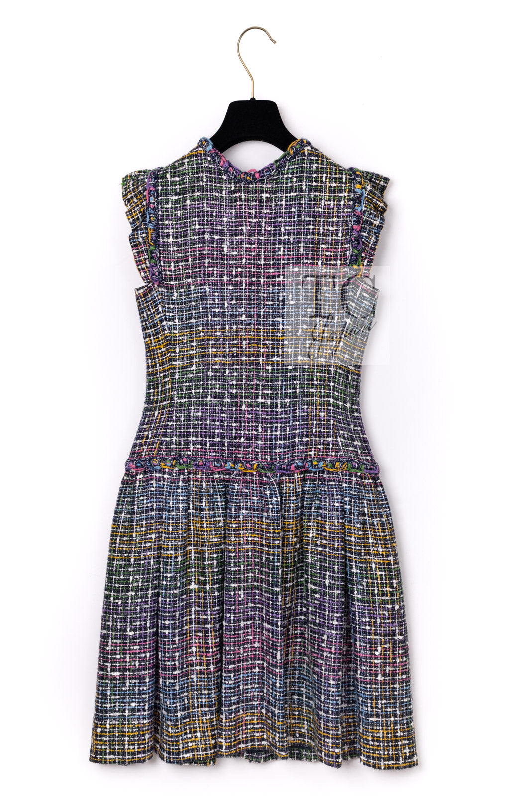 CHANEL 11S Black Pink Blue Multi color Zipper Tweed Dress 38 シャネル ブラック ブルー ピンク ブルー マルチカラー ジッパー ツイード ワンピース