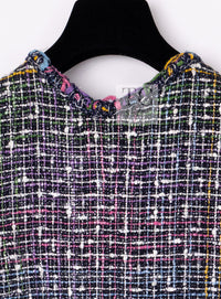 CHANEL 11S Black Pink Blue Multi color Zipper Tweed Dress 38 シャネル ブラック ブルー ピンク ブルー マルチカラー ジッパー ツイード ワンピース