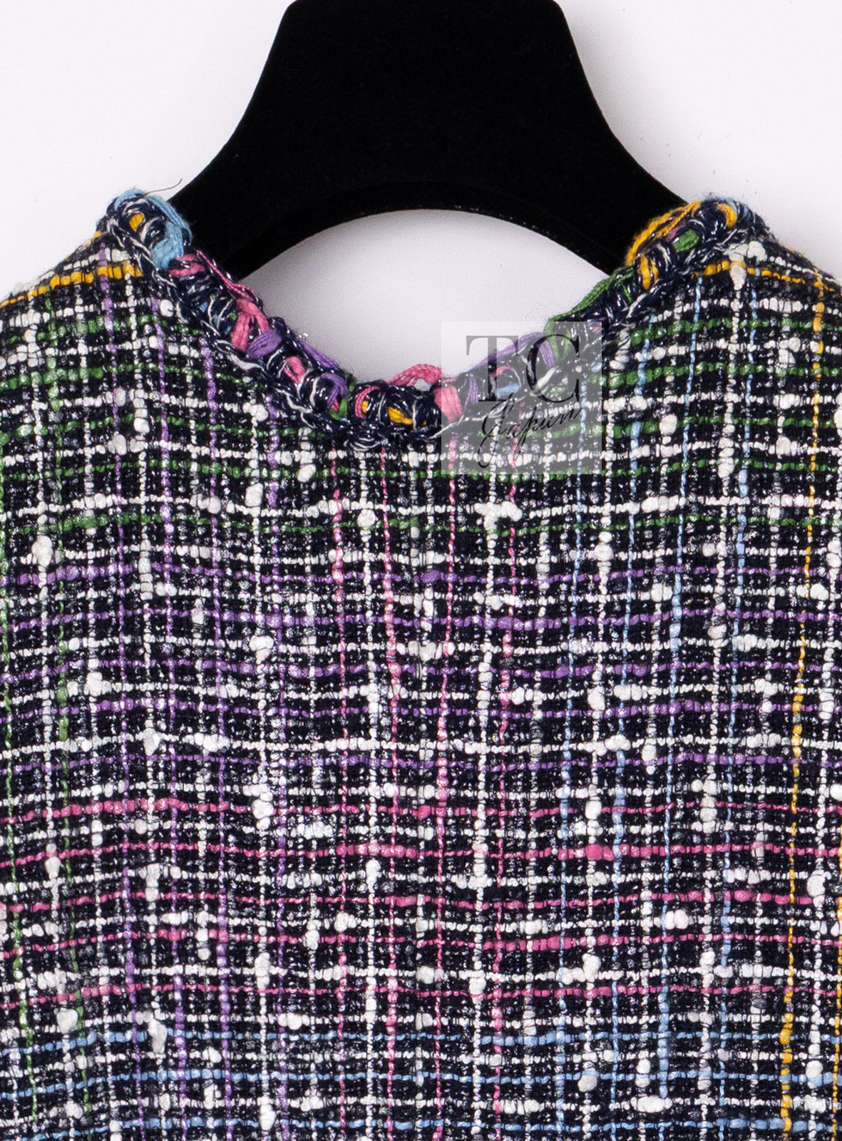 CHANEL 11S Black Pink Blue Multi color Zipper Tweed Dress 38 シャネル ブラック ブルー ピンク ブルー マルチカラー ジッパー ツイード ワンピース