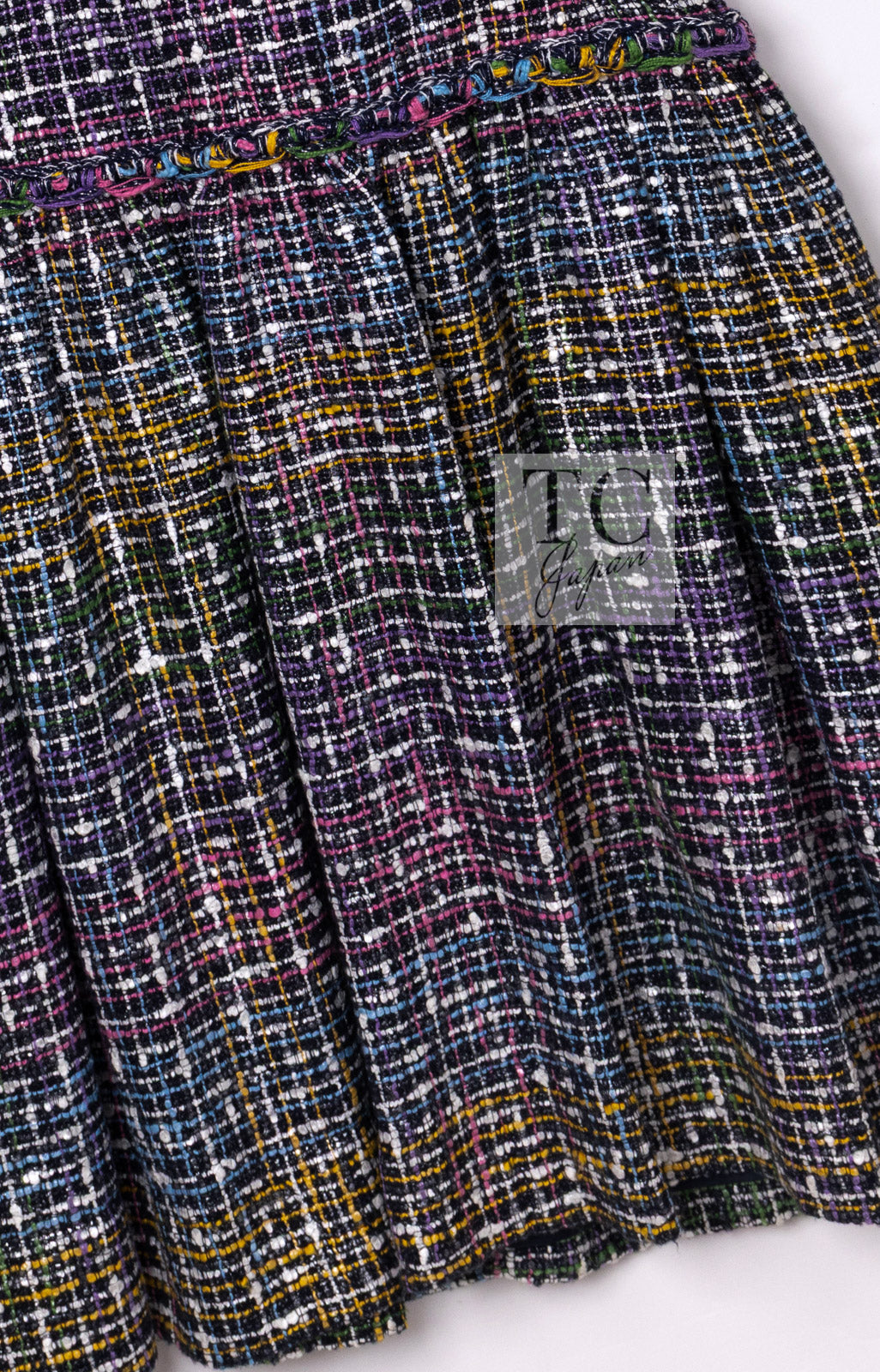 CHANEL 11S Black Pink Blue Multi color Zipper Tweed Dress 38 シャネル ブラック ブルー ピンク ブルー マルチカラー ジッパー ツイード ワンピース