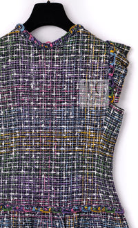 CHANEL 11S Black Pink Blue Multi color Zipper Tweed Dress 38 シャネル ブラック ブルー ピンク ブルー マルチカラー ジッパー ツイード ワンピース