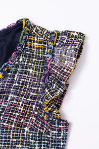 CHANEL 11S Black Pink Blue Multi color Zipper Tweed Dress 38 シャネル ブラック ブルー ピンク ブルー マルチカラー ジッパー ツイード ワンピース