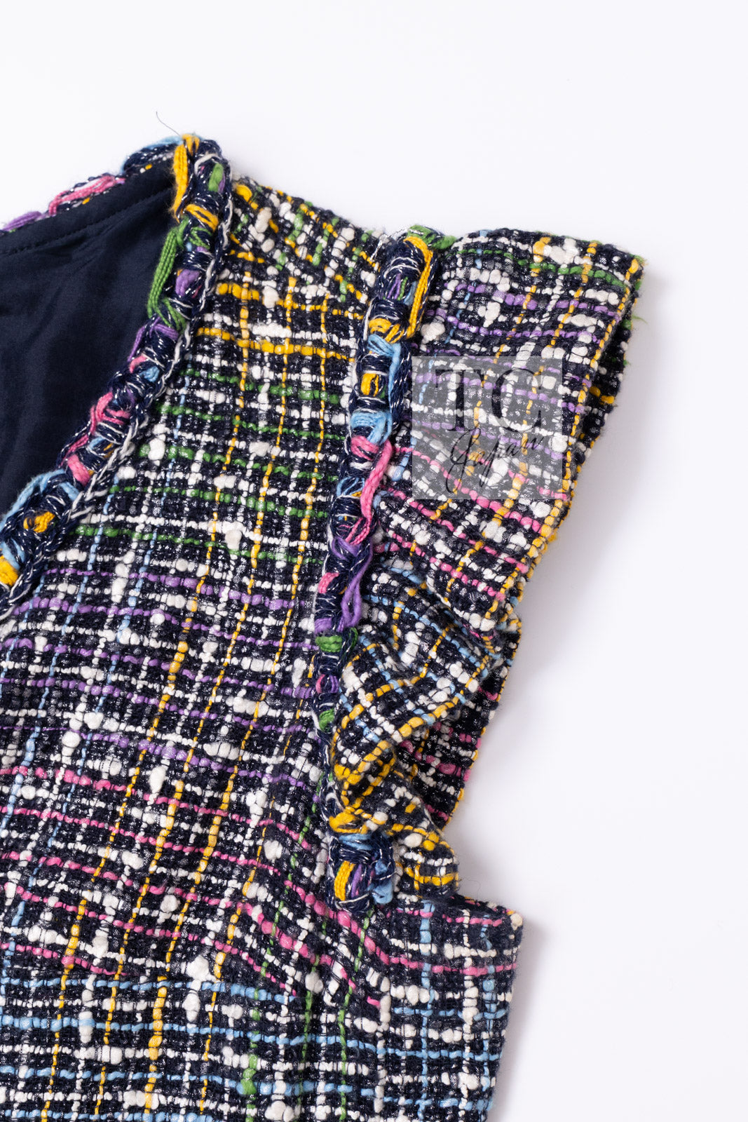CHANEL 11S Black Pink Blue Multi color Zipper Tweed Dress 38 シャネル ブラック ブルー ピンク ブルー マルチカラー ジッパー ツイード ワンピース